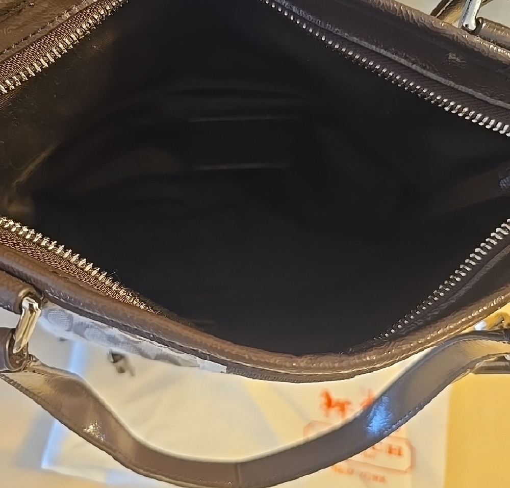 Coach Brown Signature Stripe Shoulder Bag with Dark Brown and Cream Accents - Picture 7 of 8